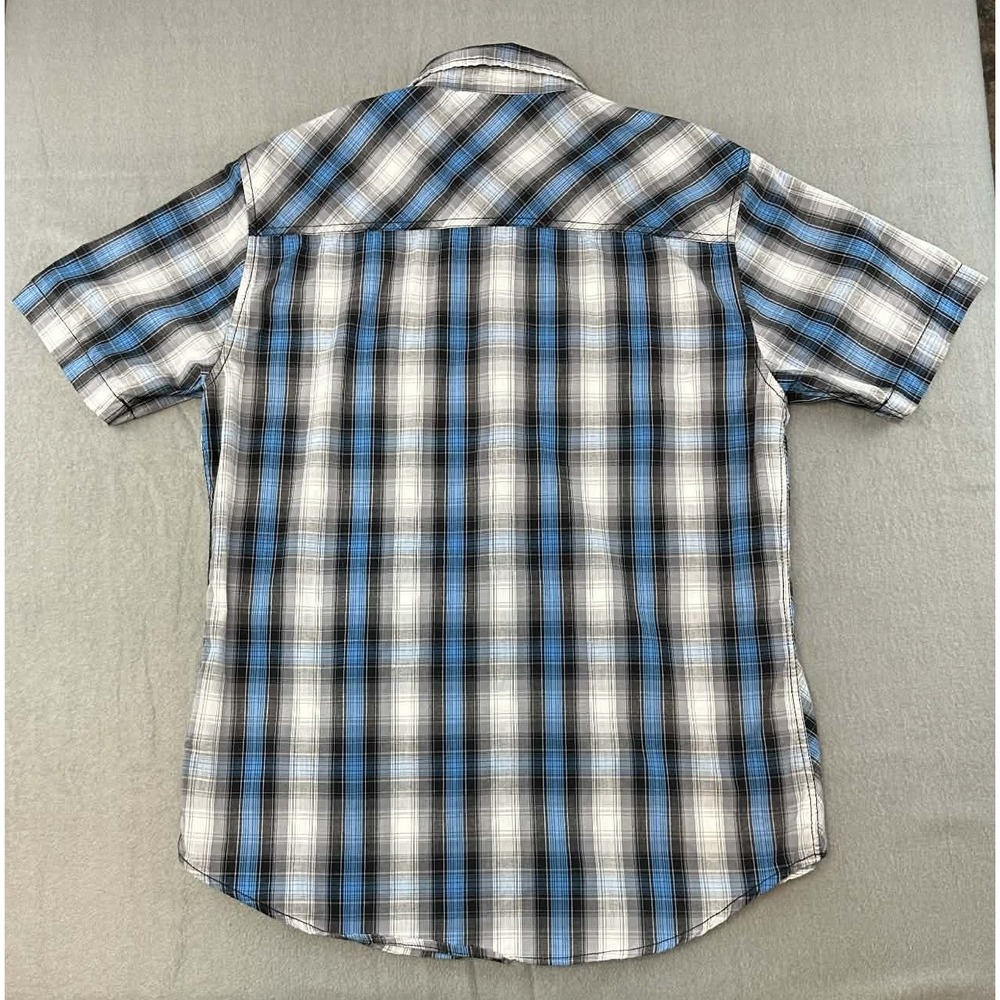CHALC Y2K Plaid Button Up Shirt Blue Gray Mens‎ Medium - Picture 2 of 7